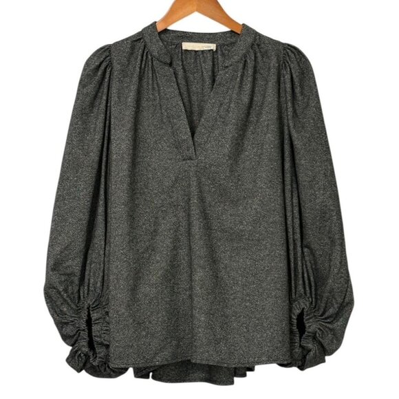 Vanessa Bruno Bell Sleeve Blouse Boxy Wool Blend Relaxed Black Gray Tweed Size L - Picture 9 of 9